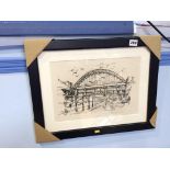 Munson Park, signed print, limited edition 20/75, 'The Five Bridges of Newcastle Upon Tyne', 24 x