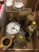 A selection of brass and copper shipping items