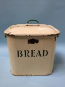 An enamel bread bin