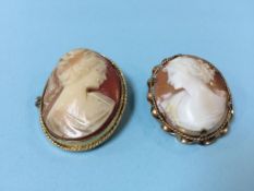 A Victorian 12ct gold mounted cameo brooch and another brooch