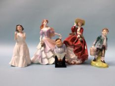 Four Royal Doulton figures and a Coalport figure