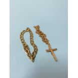 A 9ct cross and chain, and a 9ct gold bracelet (stamped 375), weight 18.1g