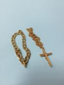 A 9ct cross and chain, and a 9ct gold bracelet (stamped 375), weight 18.1g