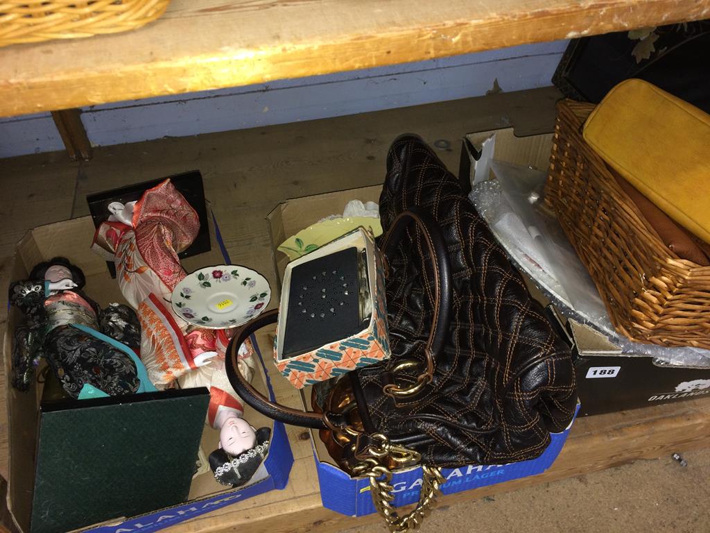 A shelf of assorted handbags, dolls etc. - Image 2 of 2