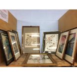 Japanese watercolours and prints, various