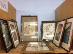 Japanese watercolours and prints, various