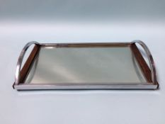 An Art Deco mirrored and chrome tea tray, 41cm wide