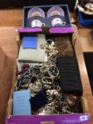 Costume jewellery, evening bags and boxed Wedgwood Millennium Collection china