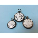 A silver chronometer pocket watch, a continental silver pocket watch and another