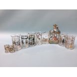 A Holmegaard Christmas decanter, with two shot glasses, and seven glasses (10)