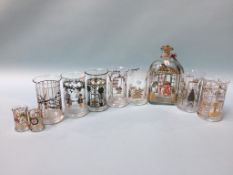 A Holmegaard Christmas decanter, with two shot glasses, and seven glasses (10)