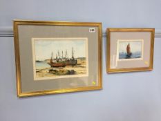 John Smith (x2), watercolour, signed, dated 1996 and 1997. 'Thames Hay Barge', and 'Fishing Boats