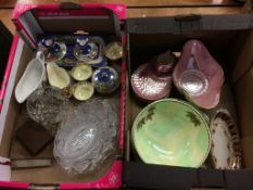 Two boxes of pressed glass, Maling etc.
