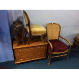 A Victorian nursing chair, a bergère chair, and a pine box etc.