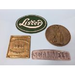 Four metalwork name plates