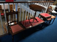 A pair of Edwardian single chairs, coffee table and a nest of tables etc.