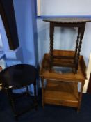 Two barley twist occasional tables, and a pine washstand