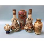 A pair of Satsuma vases with elephant handles, 26cm height, a tall Satsuma vase decorated with