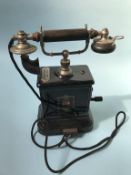 A hand crank telephone