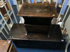 An oak blanket box and a magazine rack