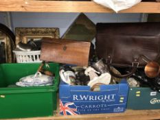 A shelf of assorted, to include silver plated ware and china etc.