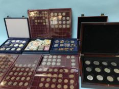 A collection of coins, £5, commemorative crowns, and cigarette cards etc.