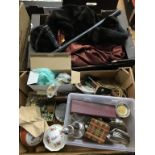 Silver plated ware, fur coat and costume jewellery etc., in two boxes