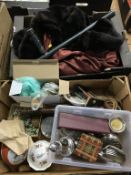 Silver plated ware, fur coat and costume jewellery etc., in two boxes