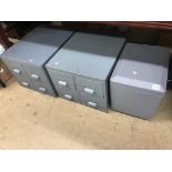 Two sets of metal drawers and a lock box