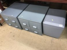 Two sets of metal drawers and a lock box