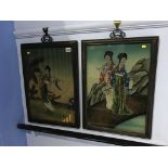 Pair Oriental watercolours of Geishas
