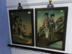 Pair Oriental watercolours of Geishas