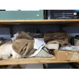 A shelf of fur coats