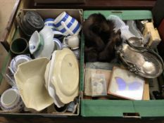 Two boxes of assorted, to include Corgi, glass and china etc.
