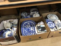 Three boxes of assorted, to include blue and white china etc.