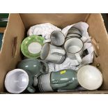 A box of china, to include Denby etc.