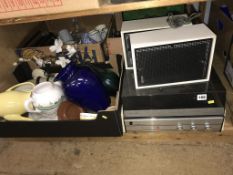 Two boxes of china, glass and a hifi