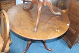 A mahogany tilt top tripod table