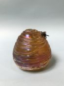 A John Ditchfield Glasform Beehive, with applied silver coloured bee, 8.5cm height