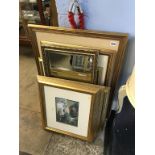 A quantity of gilt framed prints and mirrors