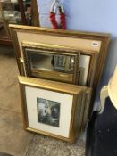 A quantity of gilt framed prints and mirrors