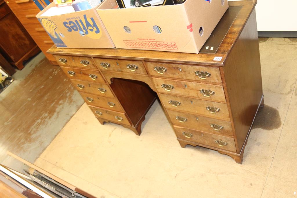 A mahogany pedestal desk, with inset leather top, 120cm x 50cm