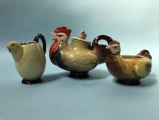 A Royal Doulton chicken teapot, chicken sugar bowl, and a chick milk jug (3)