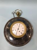 A silver plated cased wall clock, by Mosley of Paris, with enamelled dial, eight day movement and