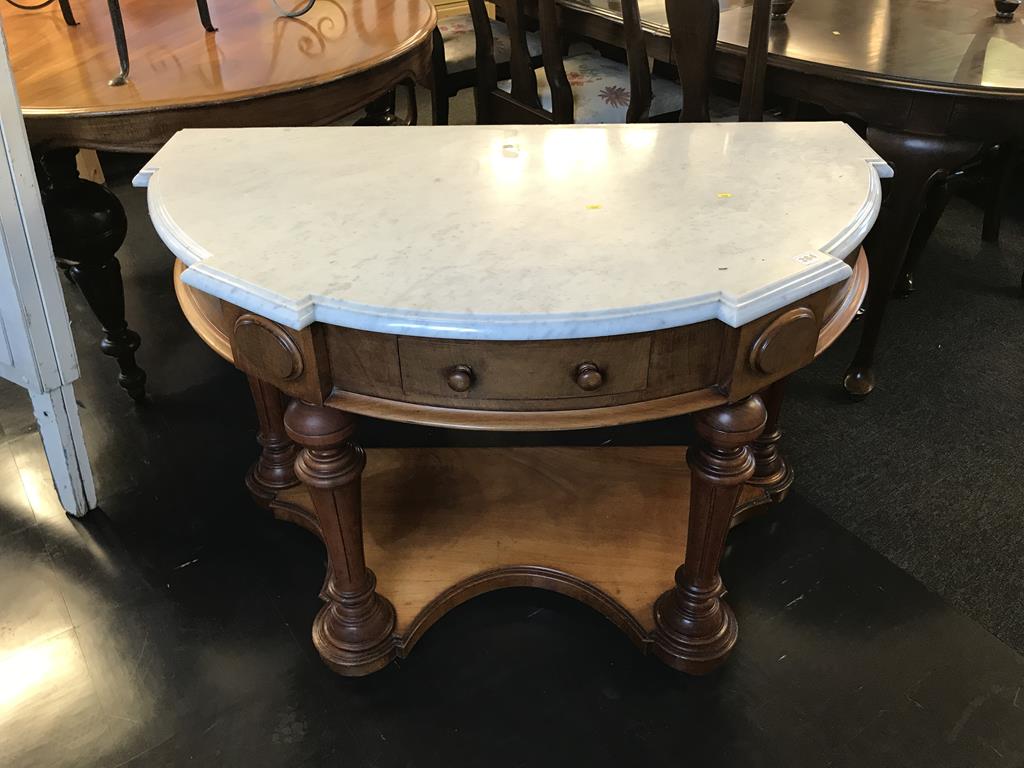 A Victorian mahogany marble top console table, with single drawer, 111cm wide, 61cm deep, 73cm high