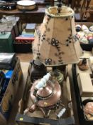 A copper spirit kettle, a lamp etc.