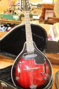 An Antoria electric mandolin, in fitted hard case and a bodhran