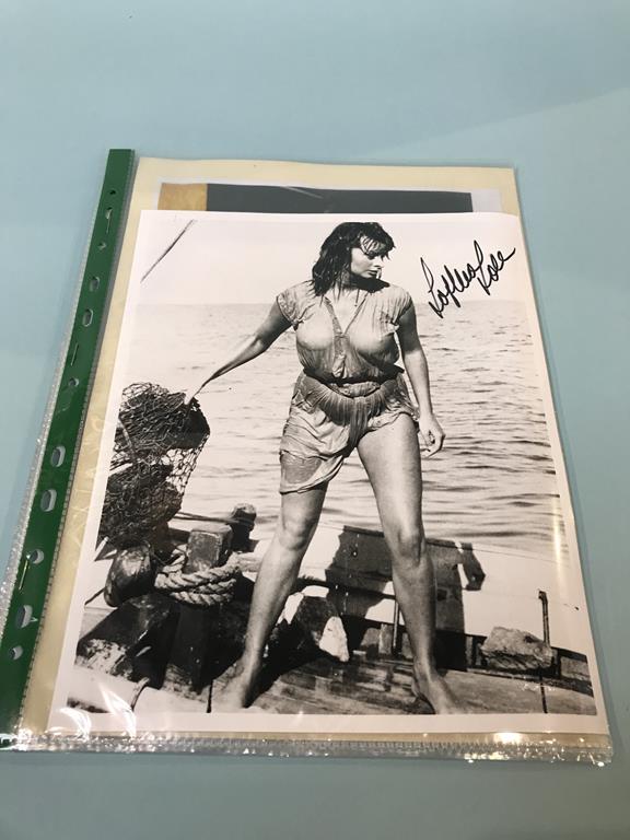 Autographs; Seven signed photos by Sophia Loren, Dave Prowse, Ingrid Pitt, Caroline Munro,