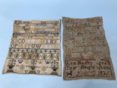 Two unframed samplers, one dated 1769