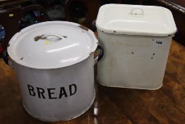 Two enamel bread bins